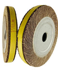 Durable 200mm Non-Woven Polishing Wheel For Heavy Duty Grinding And Buffing Metal Wood Surfaces With 180 To 600 Grit Cloth Flapper Disc showcasing yellow and brown colors.