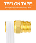 12 Piece Brass Pipe Fitting Set With Hex Nipple And Hex Coupler One Quarter Inch NPT shown with Teflon tape for sealing in plumbing.