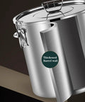 Close-up of the Massive Capacity 304 Stainless Steel Food Dispenser Airtight Kitchen Canister highlighting thickened barrel wall.