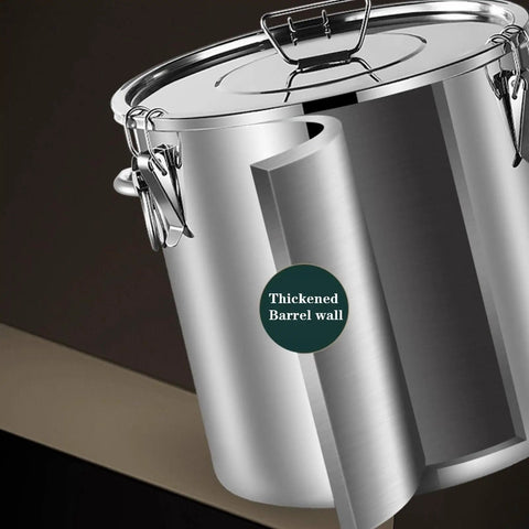 Close-up of the Massive Capacity 304 Stainless Steel Food Dispenser Airtight Kitchen Canister highlighting thickened barrel wall.