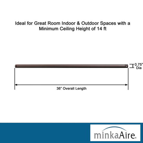 36 Inch Ceiling Fan Downrod In Oil Rubbed Bronze For Tall Ceilings Three Quarter Inch Diameter Heavy Duty Construction