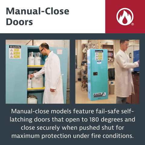 Heavy Duty Acid Corrosive Storage Cabinet Built Tough For Lab Techs Built To Last With Rock Solid Chemical Shield Panels and FM Approved Fire Safety Setup For Industrial Workspace Organization with manual-close doors