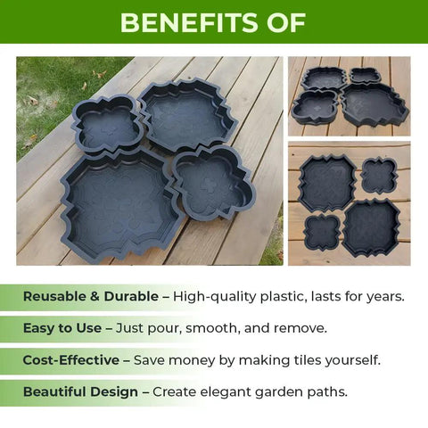 4 Piece Pathmaker Concrete Molds Set For DIY Paver Stones And Stepstones Pro Grade Reusable Plastic Cement Molds, garden view
