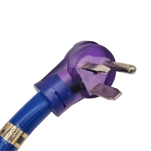 Close-up of Heavy Duty Welder Extension Cord 6-50P To 6-50R NEMA 6-50 40 Amp 250 Volt 15 Ft STW 8 AWG Right Angle Plug