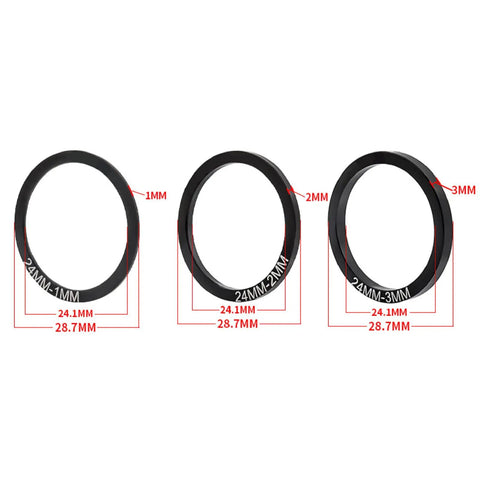 5 Piece Bike Bottom Bracket Gasket Crank Washer Set Built From Aluminum Alloy, showing 24mm diameter and 1-3mm thickness.
