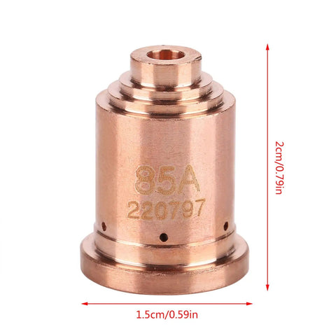 Durable 85 Amp Plasma Cutter Nozzle Tips And Consumables For Max85 Torch, copper tip, 2cm height, heavy duty, precision cutting.