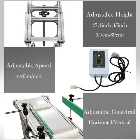 PVC Flat Belt Conveyor With Aluminum Frame Heavy Duty 59x11.8 Inch Industrial Transport Belt System 110V 120W Adjustable Speed