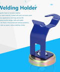 Heavy Duty Magnetic Welding Torch Holder With Secure Buckle Alloy Steel Base, blue hook design on magnetic base.