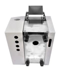 Auto Heat Shrink Tube Cutter For 110V Cables And Pipes, metal components, top view of machine with cutting mechanism visible.