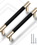 Two 12 pack knurled cabinet handles 5 inch hole center 6.2 inch length aluminum pulls, gold and black oxidation finish, shown with screws