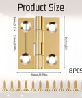 Eight Piece One Inch Brass Hinges Set With Thirty Eight Gold Screws For Jewelry Boxes Small Cabinets Drawers And Folding Cabinets