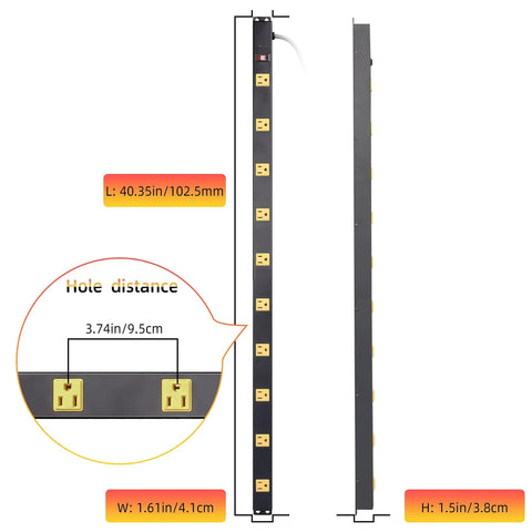 Beefy 10 Outlet Long Power Strip With 1000 Joule Surge Protector Heavy Duty Metal Case Six Foot Cord Wall Mountable dimensions