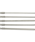 5 Piece Long Screwdriver Bits Set With Strong Magnetic Hold And Extra Tough Alloy Steel Construction For Electric Drill Driver Manual Use Featuring 1/4 Inch Hex Shank PH1 And PH2 Tips For Super Fast High Torque Fastener Jobs That Rock. Five long alloy steel PH1 and PH2 magnetic bits