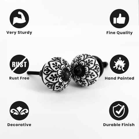 Handmade Spade Black And White Ceramic Cabinet Knobs Set Of 6 For Cabinets Dressers Cupboards, decorative and rust-free design
