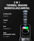 Diagram showing 2-In-1 Thermal Monocular With 256x192 Resolution, 11mm Focal Lens And 12 Micron Infrared Detector details.