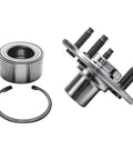 Rear Wheel Bearing Hubs Assembly Kit For 2002-2010 Ford Explorer, 2002-2010 Mercury Mountaineer, 2003-2005 Lincoln Aviator, And 2002-2003 Explorer Sport Trac, 2 Pack Replacement, Durable Hubs And Easy Install in product display showing a metal hub and bearing.