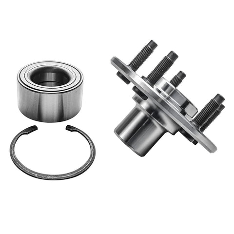 Rear Wheel Bearing Hubs Assembly Kit For 2002-2010 Ford Explorer, 2002-2010 Mercury Mountaineer, 2003-2005 Lincoln Aviator, And 2002-2003 Explorer Sport Trac, 2 Pack Replacement, Durable Hubs And Easy Install in product display showing a metal hub and bearing.