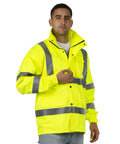 Hi Vis Waterproof Rain Jacket With Mesh Lining ANSI Class 3 Type R Lightweight Wind Resistant Safety Gear for Construction Roadwork