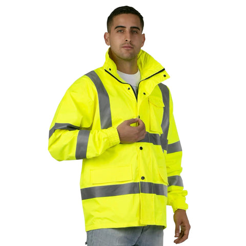 Hi Vis Waterproof Rain Jacket With Mesh Lining ANSI Class 3 Type R Lightweight Wind Resistant Safety Gear for Construction Roadwork