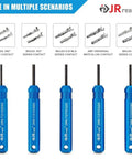 Pro Grade Pin Extractor Tool Kit For JST AMP And Molex Connectors.062 And.093 Inch, 5 blue tube type pin extractors displayed
