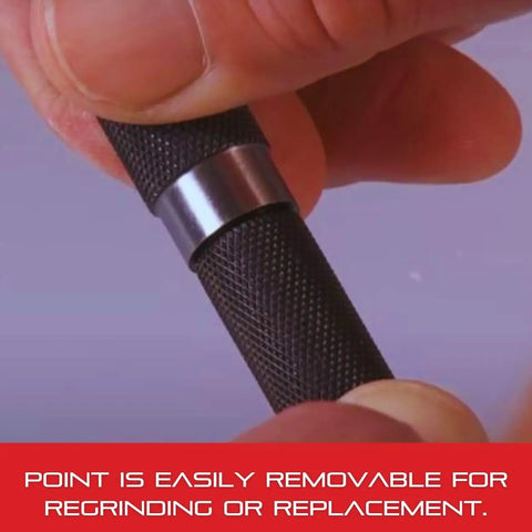 Replacement Point For 18A Automatic Center Punch With Adjustable Stroke, all steel, shown being removed by hand for regrinding.