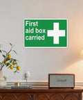 Warning First Aid Box Sign 12x8 Inch Durable Wall Mount Aluminum Sign in living room environment