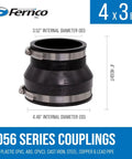 PVC Flexible Reducer Pipe Coupling 4 Inch To 3 Inch For Cast Iron And Plastic Plumbing Leak Proof And Chemical Resistant Elastomeric PVC Flexible Hassle Free Universal Fit 50 Year Service Life Sewer Gas Resistant 2 Pack, 4x3 in
