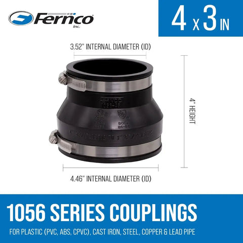 PVC Flexible Reducer Pipe Coupling 4 Inch To 3 Inch For Cast Iron And Plastic Plumbing Leak Proof And Chemical Resistant Elastomeric PVC Flexible Hassle Free Universal Fit 50 Year Service Life Sewer Gas Resistant 2 Pack, 4x3 in