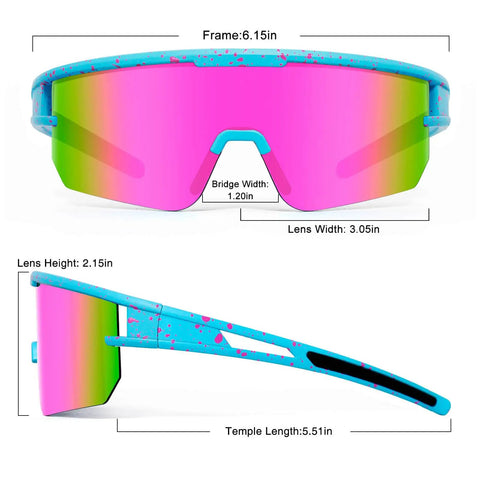Polarized UV400 Baseball Sunglasses For Men Women And Youth Cycling Running Fishing Sports Eyewear with blue frame and pink lenses.