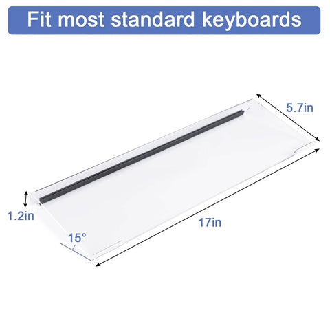 Clear Acrylic Tilted Keyboard Tray For Ergonomic Typing, Keyboard Stand With Silicone Anti Slip Strip, 17 By 5.7 Inch size