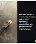 Hand using Stainless Steel Plaster Trowel With Trapezoidal Blade For Venetian Plaster Finish 9.4 By 4 Inch Pro Grade Tool