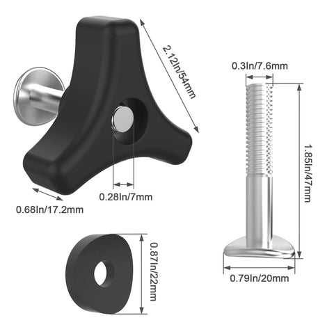 Replace Your Worn-Out Grips With This Heavy Duty 6 Pack Lawn Mower Handle Knob Nut Bolt Kit Featuring Durable Hard Plastic And Galvanized Iron Triangle Handles For A Rock Solid Hold On Any Mower Model. Black triangle knob, 2.12in handle, 1.85in bolt, 0.87in washer