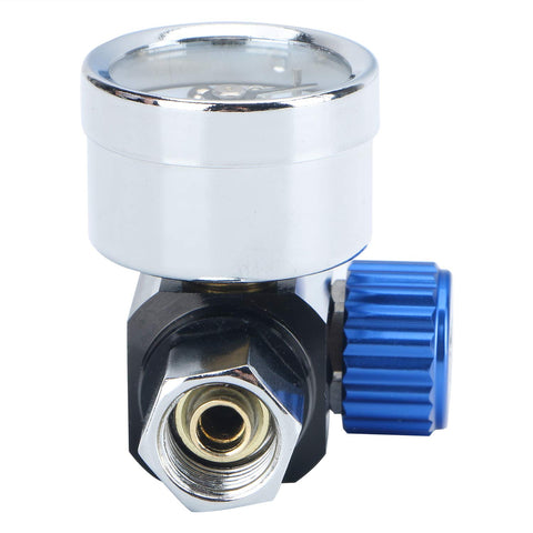 Front view of Quarter Inch Air Pressure Regulator With Gauge For Spray Gun And Pneumatic Tools High Flow Inline Regulator Real Time Pressure Monitoring