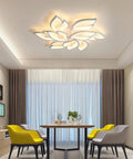 Modern LED Ceiling Light Dimmable Flower Petal Flush Mount Fixture Nine Head White Acrylic Petals 70W Chandelier in dining room