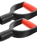 Two pack D shaped shovel handle grips replacement for garden tools, black and red non-slip handles, easy install.