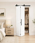 36 By 84 Inch Bifold Barn Door With Classic Raised Two Panel Design Super Smooth Side Sliding Action Sweat Equity Ready For A Custom Paint Finish No Fuss Pantry Upgrade in a bedroom with closet.