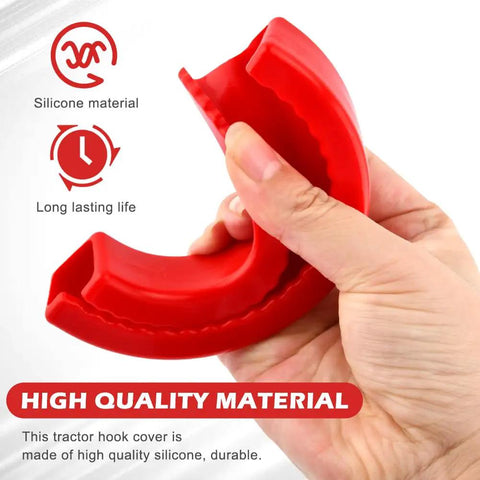 Red silicone tow hook cover in hand for Silverado 1500 2007-2026 and GMC Sierra 1500 2007-2018, showcasing flexibility.