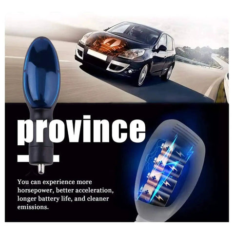 Auto Fuel Saver Plug and Play Portable Gas Saver for Cars and Trucks Boosts Power and Mileage Save 10 to 30 Percent on Gas Economizer Energy Economy Device Blue 1 Piece shown with a car on a road.