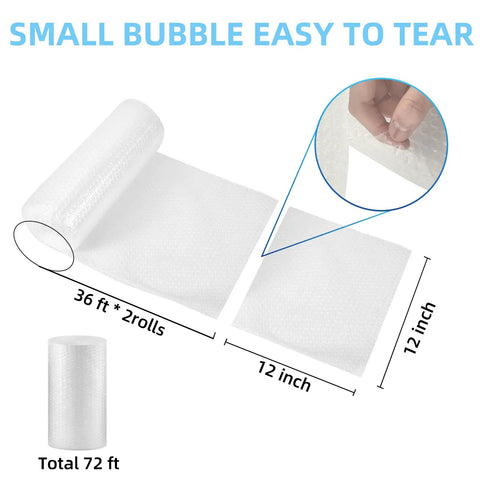 Two Pack 12 Inch By 72 Foot Nylon Bubble Wrap Roll Heavy Duty Three Sixteenths Inch Perforated Every Twelve Inches For Moving