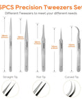 Curved Precision Tweezers Set 5 Pieces Stainless Steel Non Magnetic Heat Resistant For Jewelry Making Electronics Craft