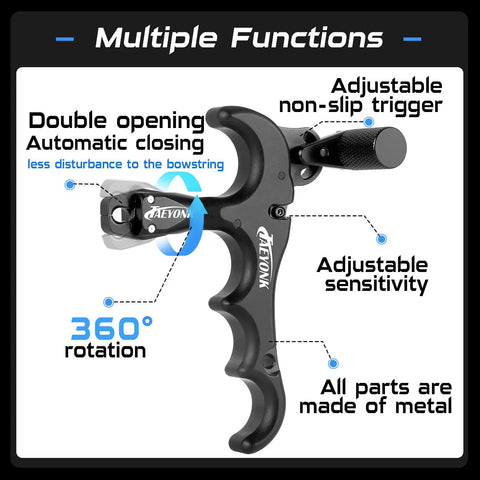 Aluminum 360 Degree Rotatable 4 Finger Archery Thumb Release For Compound Bow Lightweight Black Trigger Release Aid Features