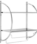 Wall Mount Two Tier Bathroom Shelf With Towel Bars Chrome Rustproof Finish 18 Inch Wide 22 Inch High Space Saving Bathroom Organizer