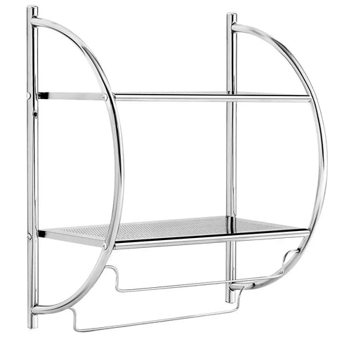 Wall Mount Two Tier Bathroom Shelf With Towel Bars Chrome Rustproof Finish 18 Inch Wide 22 Inch High Space Saving Bathroom Organizer