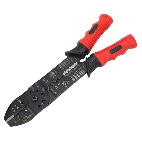 Beefy Heavy Duty Multi Function Terminal Crimping And Wire Stripper Pliers With Carbon Steel Blades FS 051, ergonomic red handles