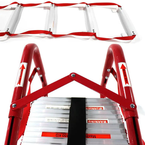 Emergency Fire Escape Ladder 50 Foot Portable Safety Ladder folded view showing anti slip rungs and wide steps for stability