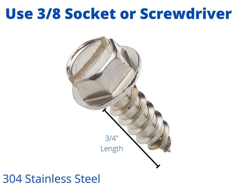 Four Pack Stainless Steel License Plate Screws With Slotted Hex Heads for Quick No Fuss Tightening Using Flat Head Driver