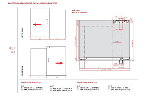 Diagram of Floating Door System Pro Grade Sliding Track Kit With Concealed Barn Door Hardware Patented Designs Made In Italy Free Template Included Ideal For Any Wood Door Slab Boss Level Hidden Track Kit installation measurements and layout.