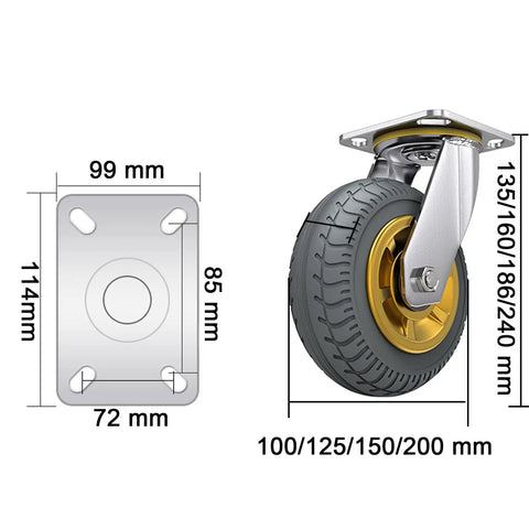 Heavy Duty Caster Wheels With Brakes Swivel Top Plate For Furniture And Workbench Rolling Plate Casters dimensions.