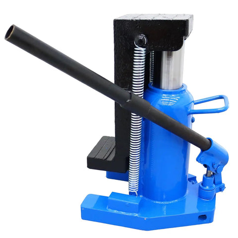 Heavy Duty Workhorse Air Hydraulic Toe Jack 15 To 30 Ton Lift Capacity Garage Ready For Auto Repair And Shop Tasks No Fuss Operation Rock Solid Grip And Fast Action Blue, detailed view of the hydraulic mechanism.