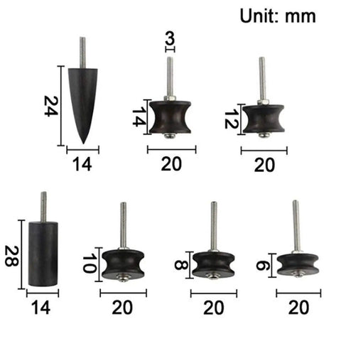 Top Notch 7 Piece Black Ebony Leather Edge Burnisher Set Featuring Slick Electric Polished Heads Dremel Compatible heavy-duty leather tools